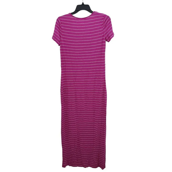 Calvin Klein Women's Magenta White Stripe Short Sleeve Jersey Knit Maxi Dress 6 - Picture 6 of 6